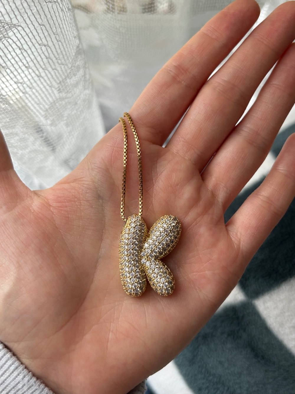 Gold & White Diamond Letter K Bubble Necklace